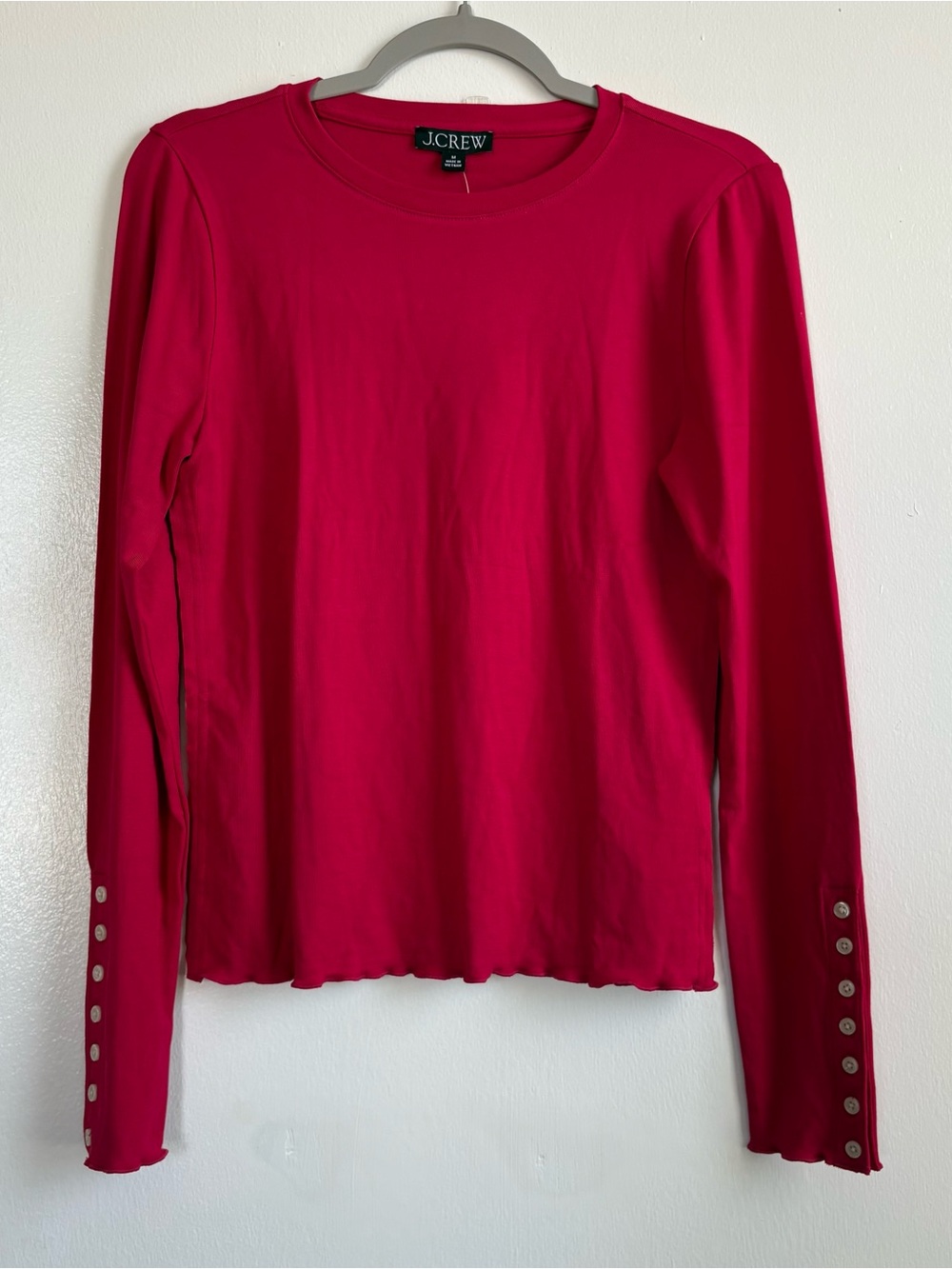 NWT J.CREW Magenta Solid Knit Crew Neck Long Sleeve Button Cuff Shirt Women’s M